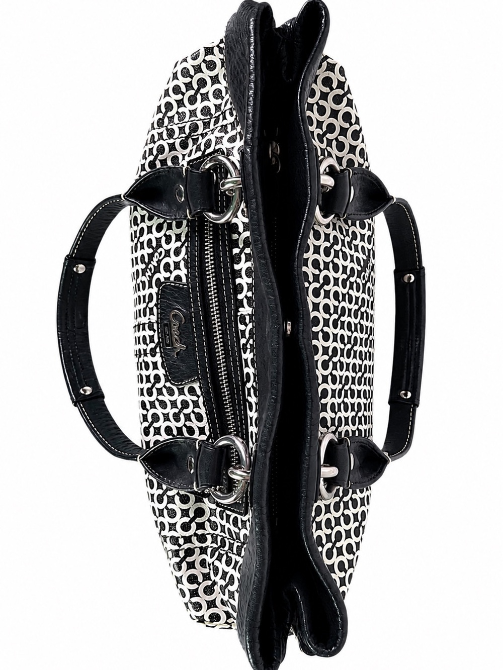 Coach Penelope Vintage Y2K Op Art Signature Shoulder Tote Black White - Picture 8 of 16